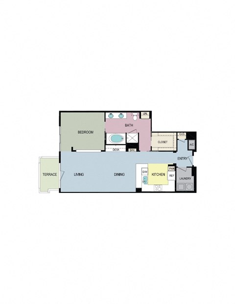 Floor plan for 1 bed, 1 bath, 1041 sqft